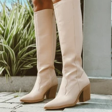 Women Knee-High Boots - 米色 - 查看 5