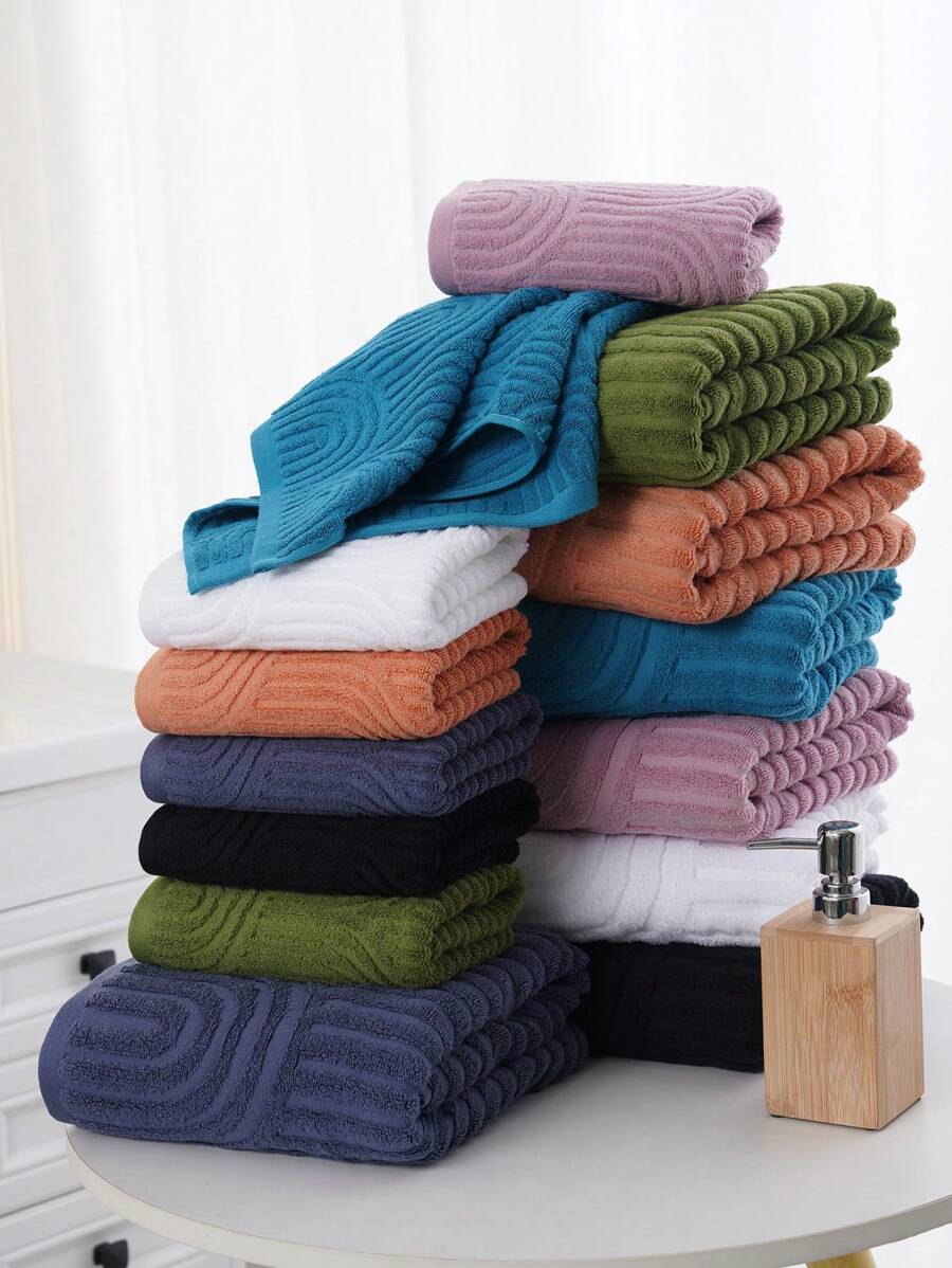 QIBHI 2pcs Jacquard Solid Color Bath Towel Set - Soft & Absorbent Hand Towel(40*75cm/15.74*29.52in) And Bath Towel(70*140cm/27.55*55.11in) For Bathroom Use - Black - View 1