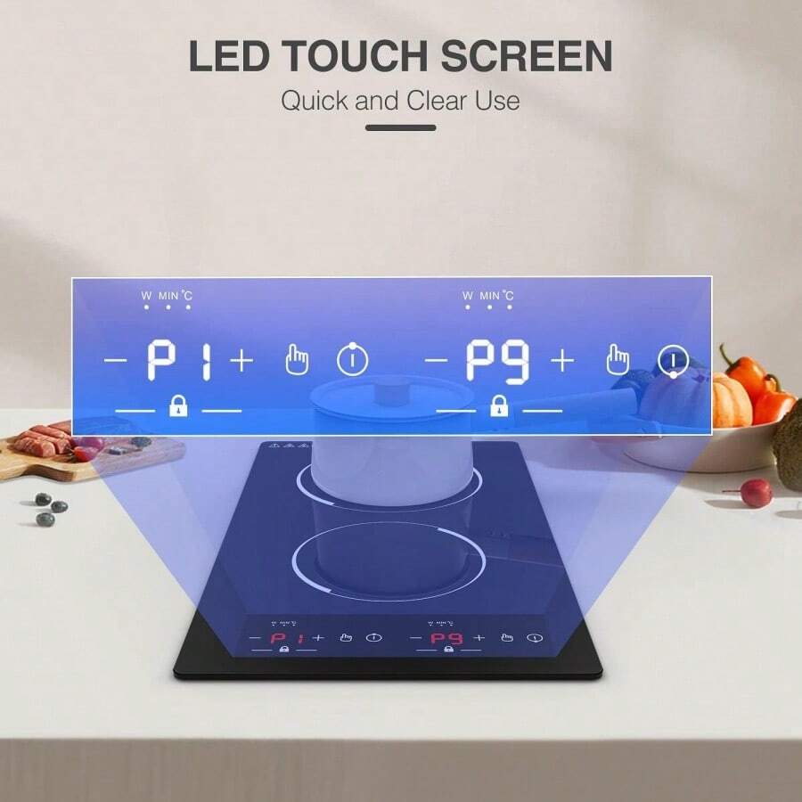 Double Induction Cooktop, 2 Burners Induction Cooktop 110v, 12 Inch