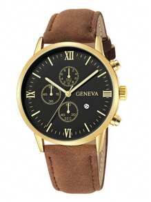 Men's Watch 1 Pc Calendar Feature Stylish Round Dial Quartz Watch Pu Strap Perfect For Everyday Wear, Birthday Gifts, Parties, Holiday Gatherings, And As The Ideal Gift For Yourself Or Friends Boxes Not Included