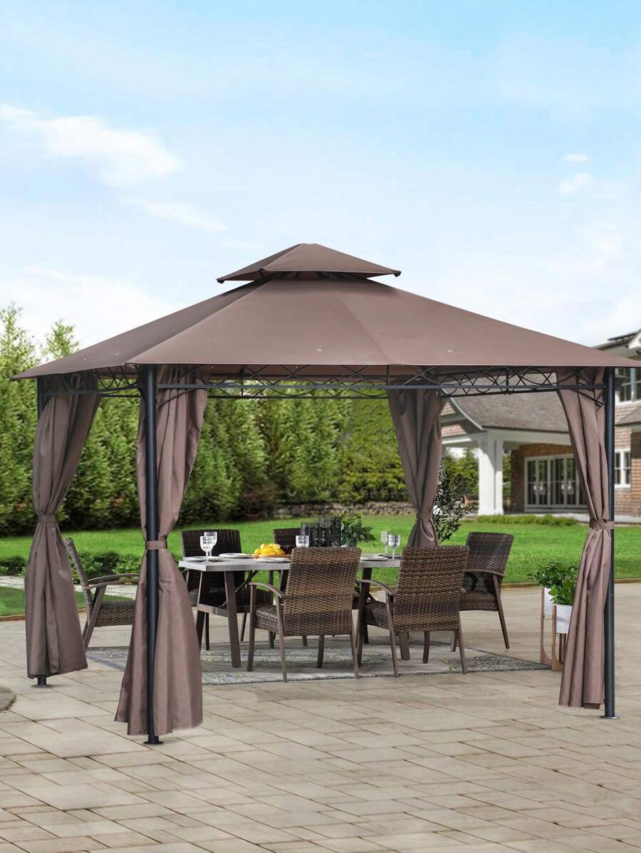 Patio Gazebo Gazebo Tent Gazebo Canopy For Outdoor Patio Backyard Garden With Sidewall,Brown (10' X 10') - Brown - View 1
