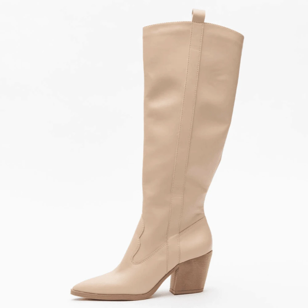 Women Knee-High Boots - 米色 - 查看 1