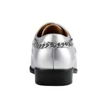 Silver Shiny Patent Lace Up Dress Shoes With Side Chain Oxfords For Men Formal Fashion - Silver - View 6