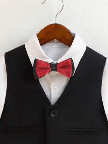 Young Boy 4pcs Suit Set Including Vest, Short Sleeve Shirt, Pants, Bowtie, Spring/Summer - Black - View 4
