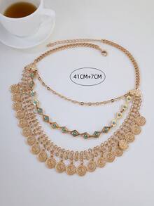 1條3層波西米亞風格串珠亞克力多層項鍊,復古幾何圓形吊墜,金屬鏈鎖鎖骨項鍊,適用於度假、休閒、日常穿著 - 多層項鍊 - 查看 3