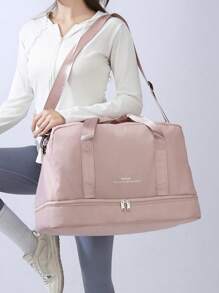 Bolsa de viagem clássica de moda, bolsa de nylon versátil, simples, de cor sólida, para academia, bolsa feminina de fim de semana, com separação seca e molhada, compartimento independente para sapatos, alça de ombro ajustável, bolsa tipo carteiro, adequada para viagens curtas de , viagens, ioga, esportes, fitness.