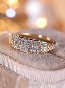 Vanel 1枚簡約優雅四排cz石鑲嵌女性閃亮婚禮/訂婚/派對戒指,華麗奢華 - 金黃色 - 查看 3