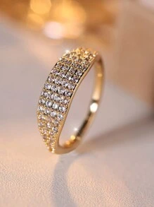 Vanel 1枚簡約優雅四排cz石鑲嵌女性閃亮婚禮/訂婚/派對戒指,華麗奢華 - 金黃色 - 查看 1