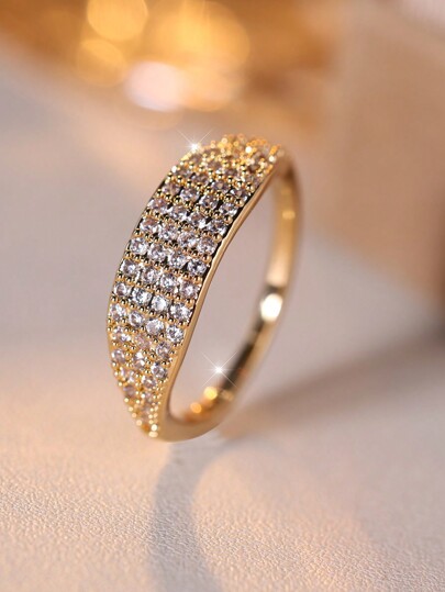 Vanel خاتم نسائي لامع بأحجار السيزيوم الفاخرة معبأة بأربع صفوف بسيطة وأنيقة لحفلات الزفاف / الخطوبة / الحفلات، رائع وفخم