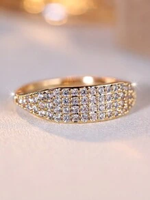 Vanel 1枚簡約優雅四排cz石鑲嵌女性閃亮婚禮/訂婚/派對戒指,華麗奢華 - 金黃色 - 查看 2