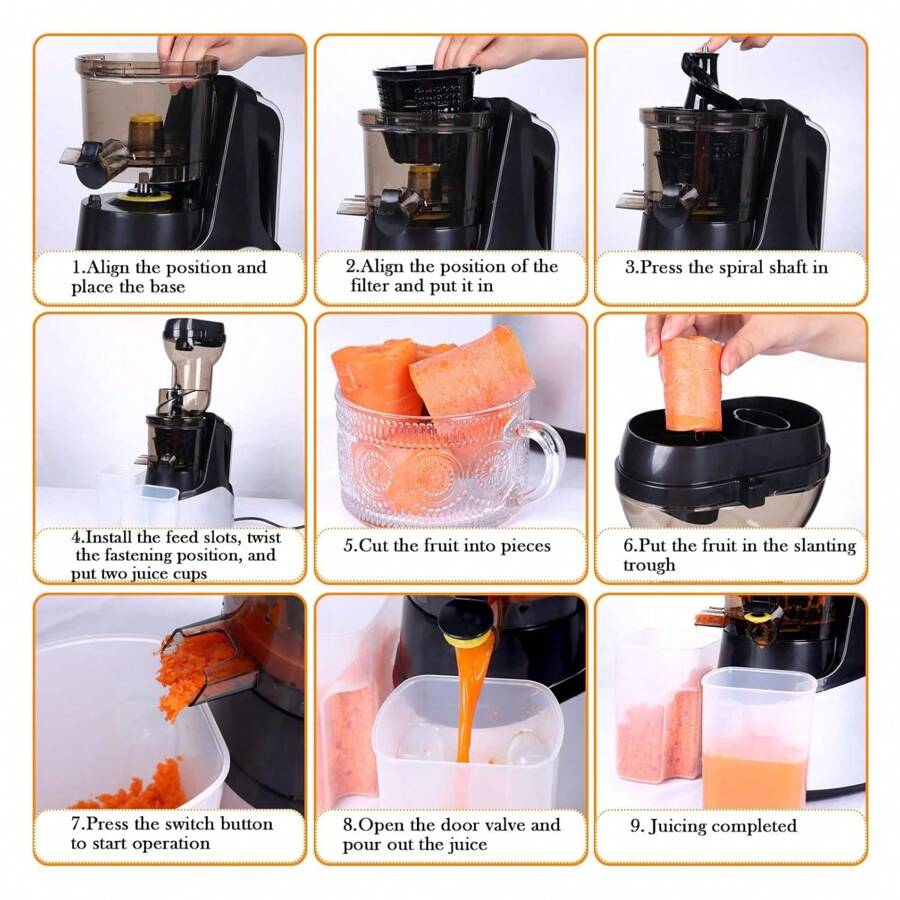 YONGSTYLE Slow Masticating Juicer Maker Machines With Big Wide 82mm Slot 1000ml Juice Cup For