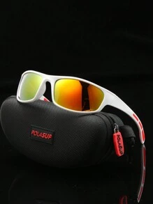 POLASUP 1pc Men's Sports Cycling Glasses For Summer, Suitable For All Seasons, Half Frame With Contrast Double-Color Fluorescent Color, With Silicone Non-Slip Foot Pad, Comfortable And Soft Nose Pad, Polycarbonate Explosion-Proof With Reflective Plating Pc Mirror Anti-Lost Rope And Eyeglass Cloth) Beach Accessories Glasses Shades Easy Comfort Casual Outfits Outdoor Cycling Glasses For Summer Beach Vacation, Outdoor, Travel
