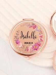 Custom Print: Personalized Name And Greetings! Leather Folding Makeup Mirror, High Definition Glass, 2X Magnifying Lens! Perfect Gift For Mom, Aunt, Grandma, Daughter, Niece, Sister, Bride, Bridesmaid, And More For Holidays, Birthdays, Weddings, Mother's Day, Valentine's Day