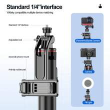 131cm/51.57-Inch Selfie Stick Tripod LED-Light, Detachable Cell Phone Holder, Versatile Extended Extendable Cell Phone Tripod Mount With Wireless Remote Shutter Compatible With IPhone And Android Phones Selfies, Video Recording, Vlogging, Live Streaming - Black - View 5