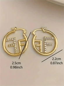 1雙鍍金鈦鋼V形字母鏤空圓耳環合適的適用於女性每天穿戴,派對和節日 - 金色 - 查看 9