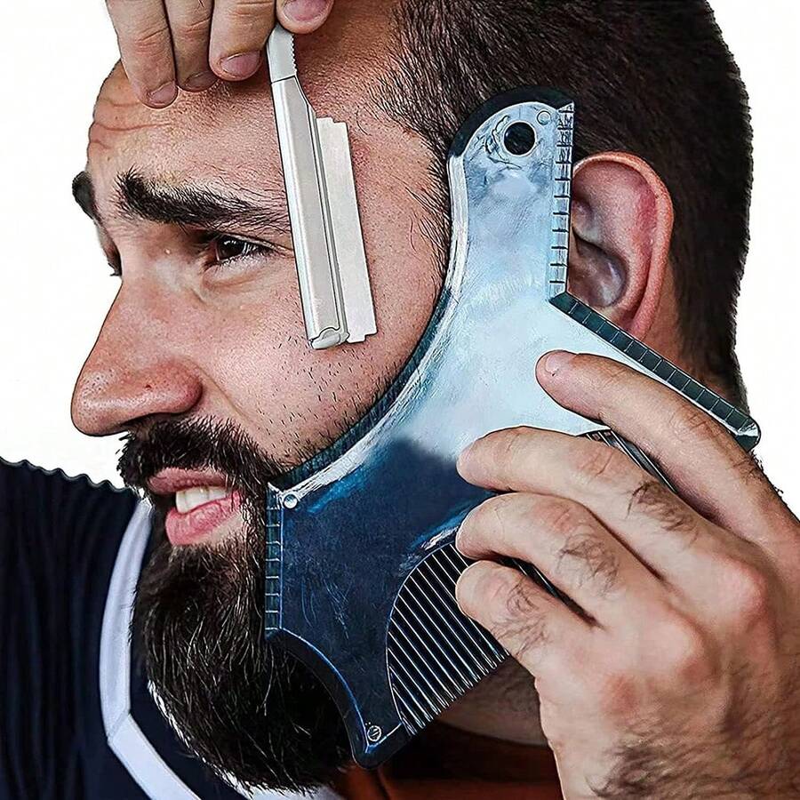 6pcs Beard Guide Shaper Goatee Trimmer Template Beard Shaping  Styling Tool ,Multifunctional Beard Shaping Comb - Teal Blue - View 1