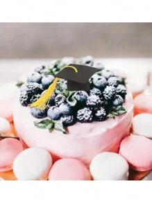 6 件金色毕业帽蛋糕装饰迷你纪念品装饰不适用于学士和博士帽纸杯蛋糕装饰派对毕业装饰 - 金色 - 查看 6