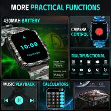 EIGIIS 男士智能手表 3ATM 防水手表 1.96 英寸大屏幕坚固运动智能手表 430mAh 健身追踪器带睡眠监测器户外接听电话适用于 iOS Android