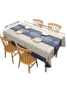 One Diamond Pattern Blue Tablecloth, New European And American Style PVC Geometric Waterproof, Oilproof, Anti-Scalding, No-Wash Tablecloth, Multi-Functional Cover Cloth For Dining Table, Wedding Table Decoration, Home Decoration, Suitable For Picnic, Camping, Wedding, Birthday Party