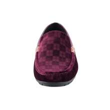 Burgundy Casual Checkered Slip On Velvet Driving Loafer Mens Shoes Summer - Màu Đỏ Sâu - Xem 5