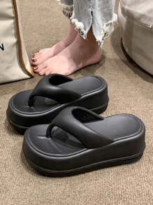 ASHALI Women's Black 6.5CM Platform EVA Flip Flops, Summer Soft Bottom Anti-Slip Trending Wedge Sandals, Versatile