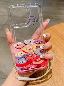 新款卡通人物彩色图画搭配纯色颈带，兼容 Apple 11/12/13/14/15 Pro/Pro Max 气垫防震全身手机壳保护套 - 無色 - 查看 2