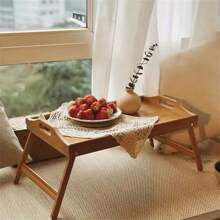 1pc Foldable Table For Students, Dorm Room, Bed Desk, Bedroom, Floor Dinner Table - Yellow - View 4