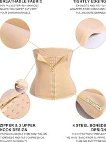 Women's Corset Solid Color Front Zipper Body Shaper Waist Trainer - Beige - View 3