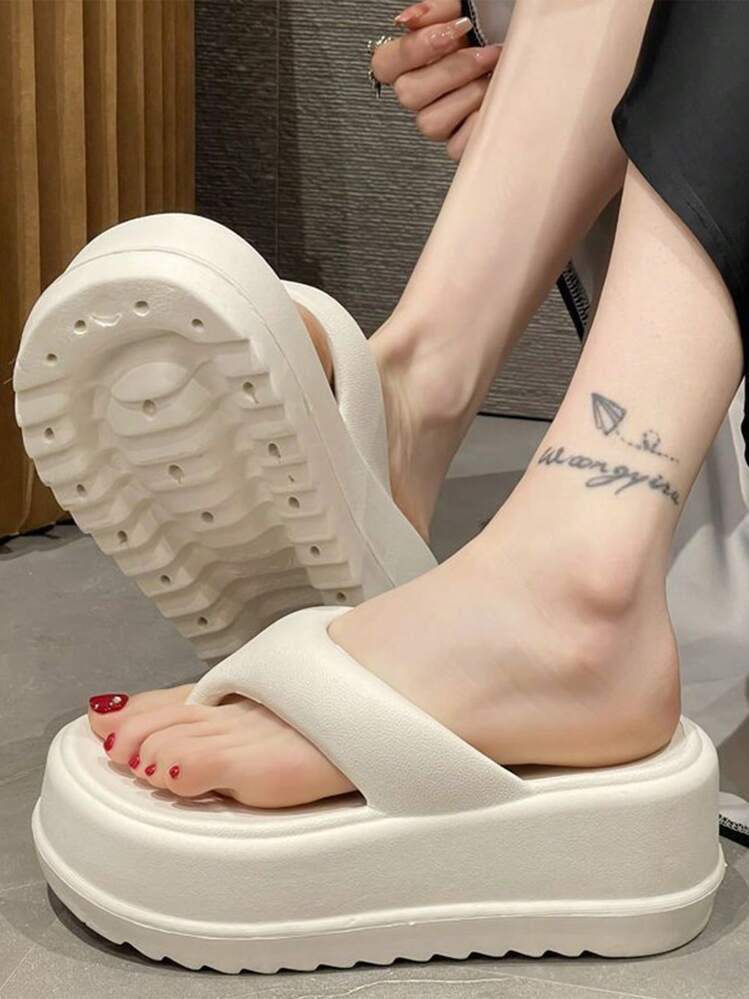 ASHALI Sandalias de plataforma de 6,5 cm de suela gruesa de EVA blanca para mujer, pantuflas de suela blanda de verano, sandalias de cuña versátiles con estilo de diosa - Blanco - Añade 5