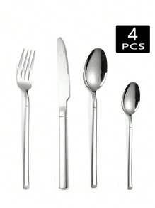 4/16pcs Stainless Steel Cutlery Set, Knight Series Western Steak Knives, Forks & Spoons, Suitable For Restaurants, Hotels, Weddings, Festive Gifts ,Kitchen,Christmas Gift - Silver - View 6