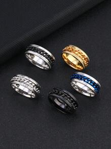 5 Stylish Stainless Steel Embossed Chain Ring Set For Men's Everyday Use Men Men Ring Set - Gold - View 3