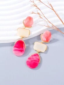 juran 1 par de pendientes con colgante geométrico de resina, joyería popular para mujeres - Rosa Fucsia - Ver 2