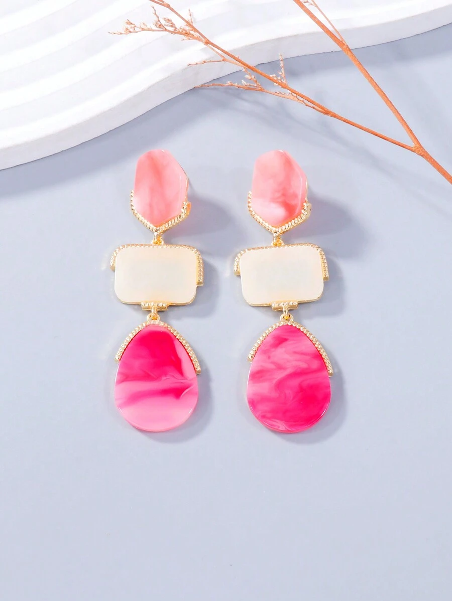juran 1 par de pendientes con colgante geométrico de resina, joyería popular para mujeres - Rosa Fucsia - Ver 1