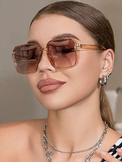 复古超大方形框架塑料太阳镜，女士时尚经典款式，户外旅行装饰，海滩度假，防晒太阳镜海滩太阳镜女士海滩配饰太阳镜太阳镜色调时尚遮阳优雅装扮家庭出游旅行度假夏季海滩度假，户外，旅行