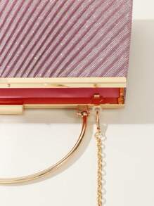 SIIZA Purple Elegant Lady Style Clutch Bag, Simple Design With Ruffles, Shiny And Luxurious, Suitable For Wedding And Evening Parties - Mauve Purple - View 9