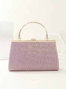 SIIZA Purple Elegant Lady Style Clutch Bag, Simple Design With Ruffles, Shiny And Luxurious, Suitable For Wedding And Evening Parties - Mauve Purple - View 4
