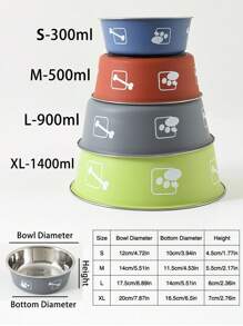 1pc Stainless Steel Double Layer Paw Print Pattern Cat/Dog Lover Gift And Dog/Cat Mom Love Pet Bowl, Large Capacity Anti-Skid Anti-Spill For Small/Medium Dog Lover And Dog Mom Love Cat Lover And Cat Mom Love (2 Styles Of Non-Slip Mat Randomly Included) - Multicolor - View 3