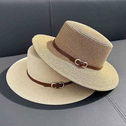 Summer Sunhat For Women, British Style Flat Top Hat With UV Protection