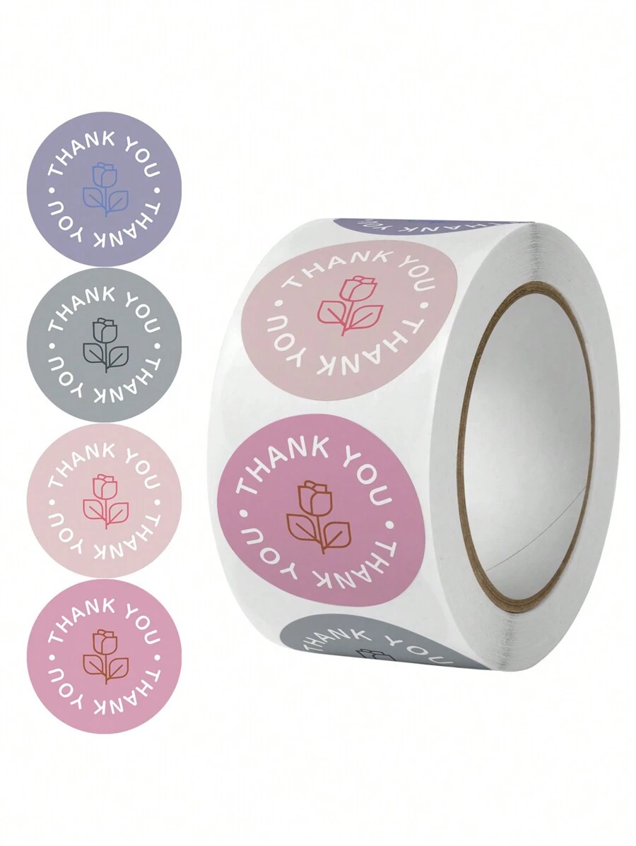 500pcs Rose Gold 'Thank You' Stickers – 1.5 Inch Heart/Round Shape, For Packaging & Labels
