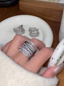 1 Miếng Sang trọng Cao-kết thúc Chồng Đá sinh & Khối Zirconia  Cẩn vào Nhẫn Với Sáng bóng Duy nhất Phong cách Và Lạnh Bầu không khí Thiết kế , Hoàn hảo Đối với Quý cô Mặc hàng ngày , Các bữa tiệc , Ngày tháng , Đi du lịch , Cô dâu Phụ kiện , Và Ngày lễ Mẹ Qủa tặng - Bạc - Xem 7