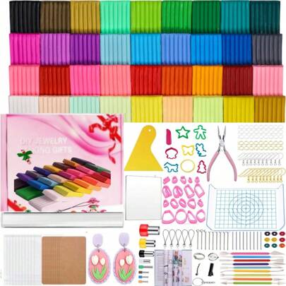 4-210 Pieces Random 24 Color Polymer Clay Baking Modeling Clay Kit, Cutting Model Clay Starter Kit With Earrings Mold, Clay Tools & Jewelry Ear Stud Cutter, Cartoon Shape, Flower, Geometric Stainless Steel Earrings Cutter Mold For Soft Pottery DIY Mold