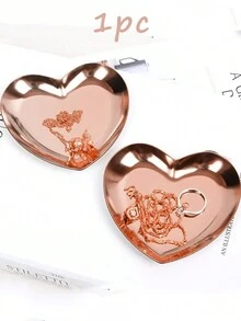 1 Miếng Thép không gỉ Khay trang sức , Creative Thiết kế trái tim Đồ trang sức Lưu trữ Trưng bày Cái mâm Đối với Nhà  , Trang trí Cái mâm Đối với Bản trang điểm , Trang trí Lưu trữ Cái mâm , Phòng tắm Phụ kiện , Đối với Trang điểm , Đồ trang sức , Nhỏ bé Đối tượng , Và Trang trí , Qủa tặng Đối với Ngày lễ Mẹ - Hồng - Xem 1