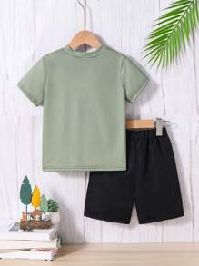 Young Boy Summer Casual Letter Print Short Sleeve T-Shirt And Shorts