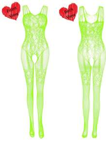 Conjunto de 4 piezas de body hueco de encaje de lencería sexy con medias florales de red de pesca, cómodo y elástico. Adecuado para lencería o ropa de dormir, clubwear, citas nocturnas, fiestas de lencería, noche de bodas, día de San Valentín, como regalo de bodas para la novia, para llevar en la luna de miel, etc.