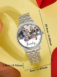 1pc Custom Photo Watch Engraved Men's Alloy Bracelet Photo Watch For My Family To Boyfriend Valentine's Day Gifts For Men Members Gift For Him, Boyfriend, Husband, Ideal For Valentine's Day, Birthdays, Anniversaries, Graduation, Weddings, Father's Day