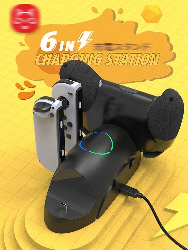 6In1 Charging Dock With Storage Stand For Switch, Can Charge 4 Joy