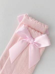 宝宝幼儿春秋高筒袜可爱蝴蝶结，女童公主袜松口 - 粉色 - 查看 5