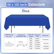 6 Pack Polyester Tablecloth 60 X 102 Inch  Polyester Table Cloth For 6 Foot Rectangle Tables, Stain And Wrinkle Resistant Washable Table Cover For Kitchen Wedding Banquet Restaurant Party Outdoors Camp Out Picnic Multiple Colors,Weddings Graduation Season Outdoor Events Entertain Guests - Royal Blue - View 2