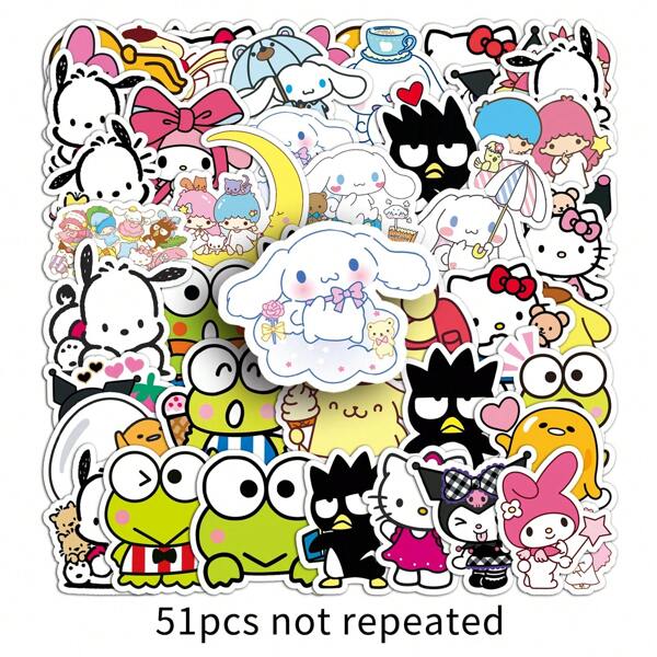 Sanrio 51 Peças Mix Diy Desenhos Animados À Prova D'água Motor Carro Adesivos Adesivos De Decalque De Casa