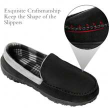 Men's Microsuede Memory Foam Slippers - Cozy Moccasin House Shoes For Ultimate Comfort - Màu xám đen - Xem 3